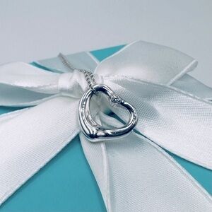 Tiffany & Co. DIAMOND Small Open Heart Necklace with PACKAGING